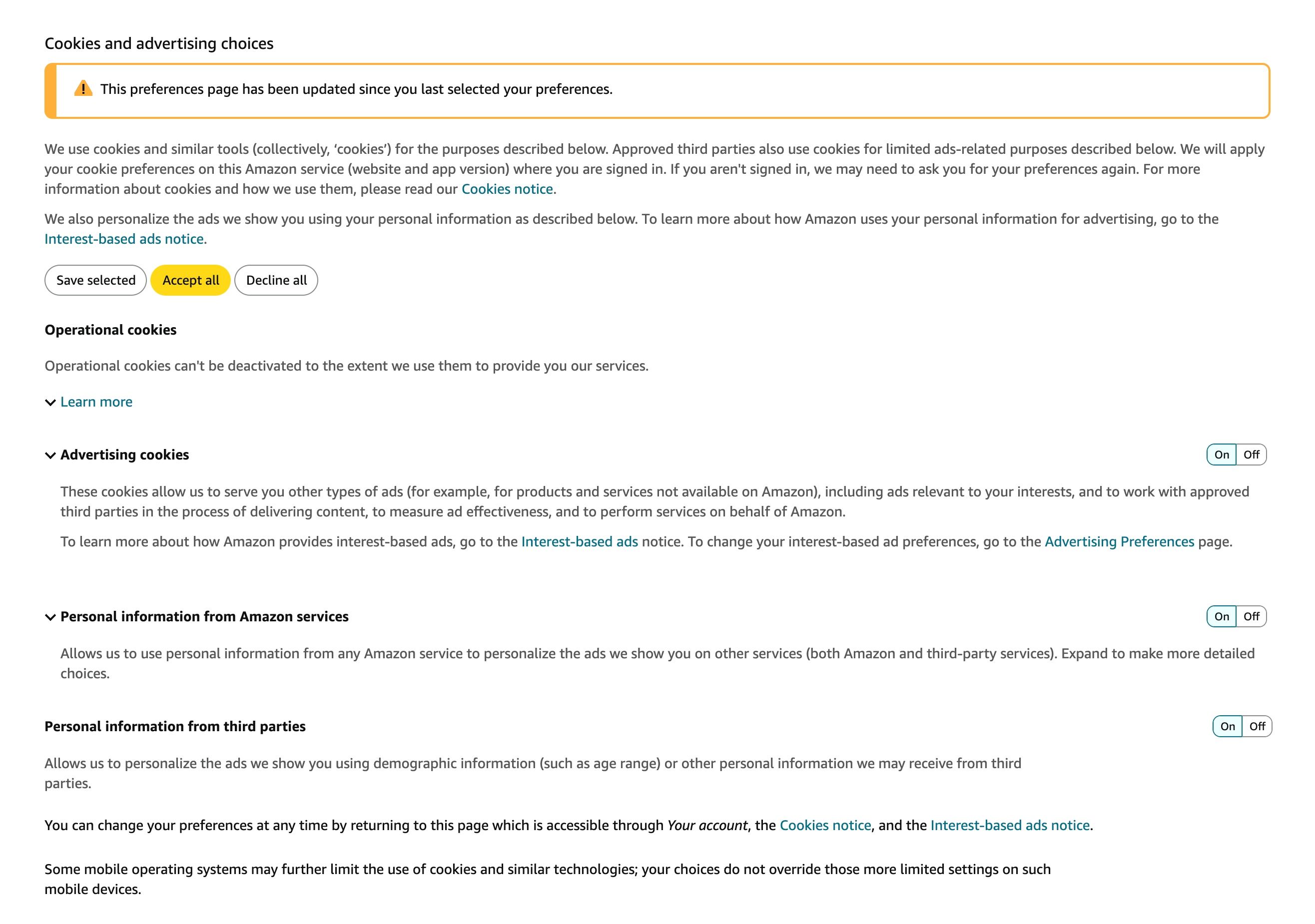 Amazon advertising and data privacy preferences