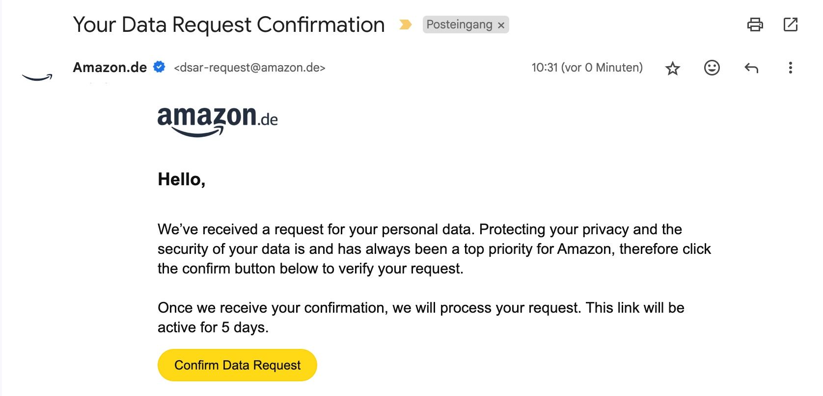 Confirm your Amazon data request