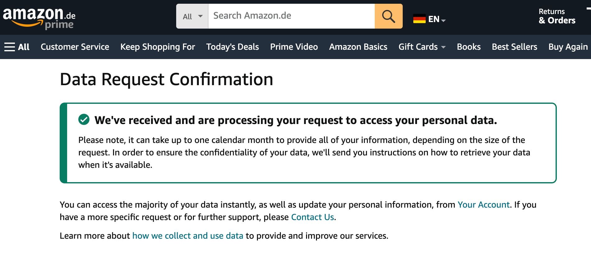 Amazon confirms your data request