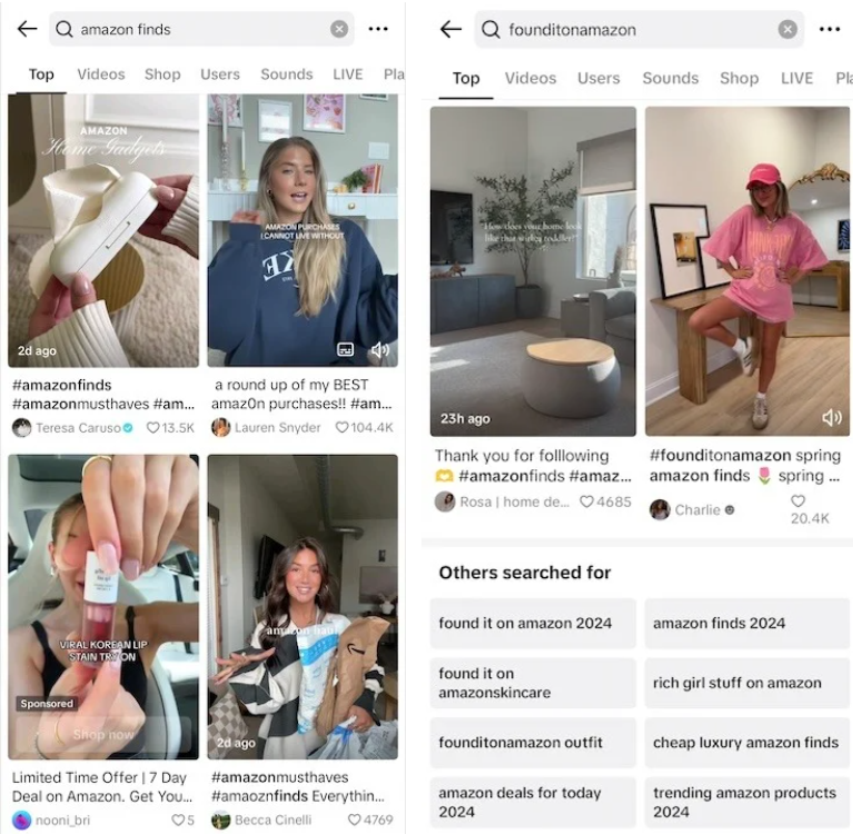 Amazon-related searches on TikTok