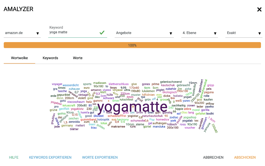 AMALYZE Keyword Suggests und Keyword-Wolke
