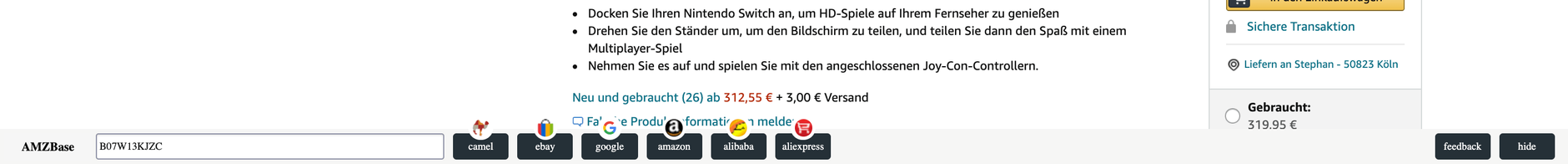 AMZ Base Browser Extension für Amazon Produktrecherche