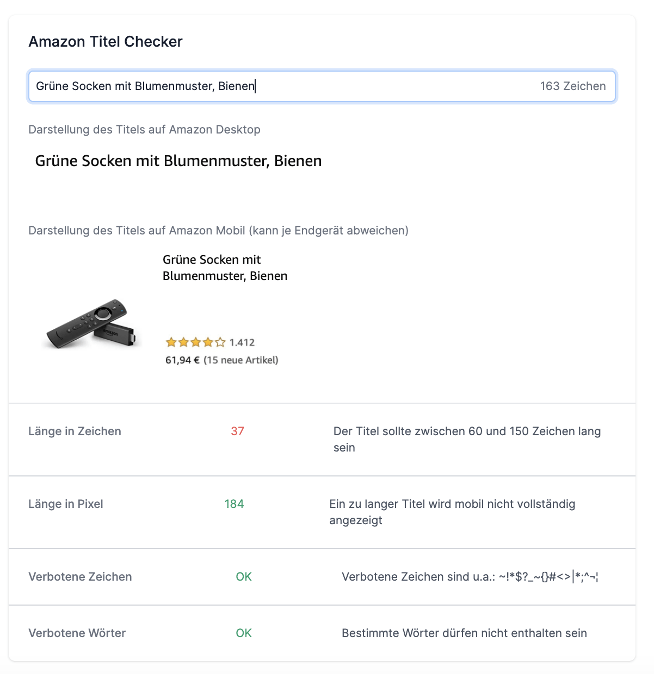 AMALYTIX Amazon Titel Checker für mobile Optimierung