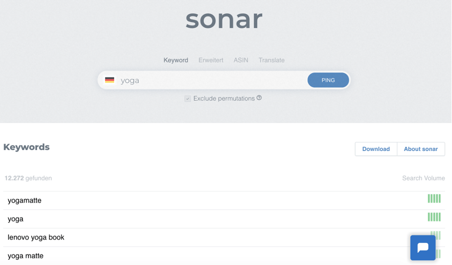 Sonar Amazon Keyword-Recherche Tool von Sellics