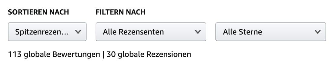 Anzahl der Bewertungen gesamt und davon Rezensionen