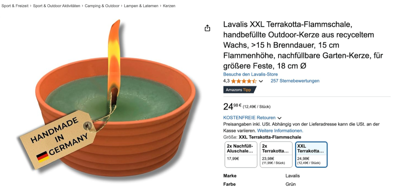 Amazon Titeldarstellung Beispiel Lavalis - Version mit Markenname