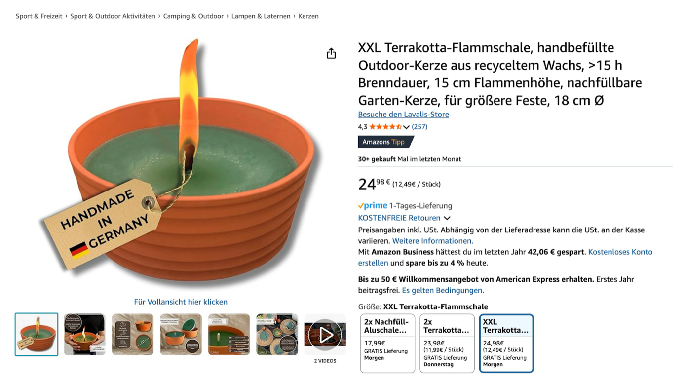 Amazon Titeldarstellung Beispiel Lavalis - Version ohne Markenname