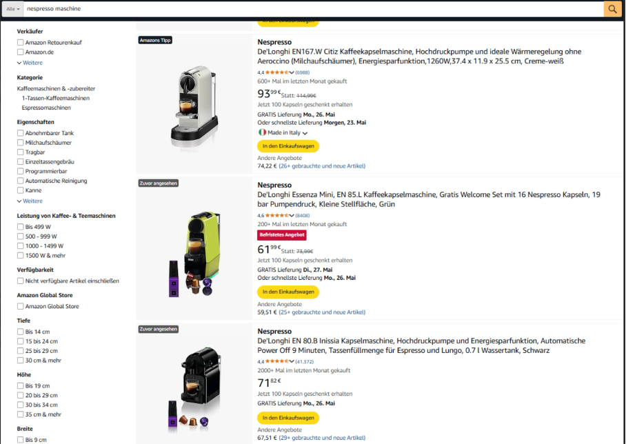 Amazon neue Titelstruktur Beispiel Nespresso Produkttitel