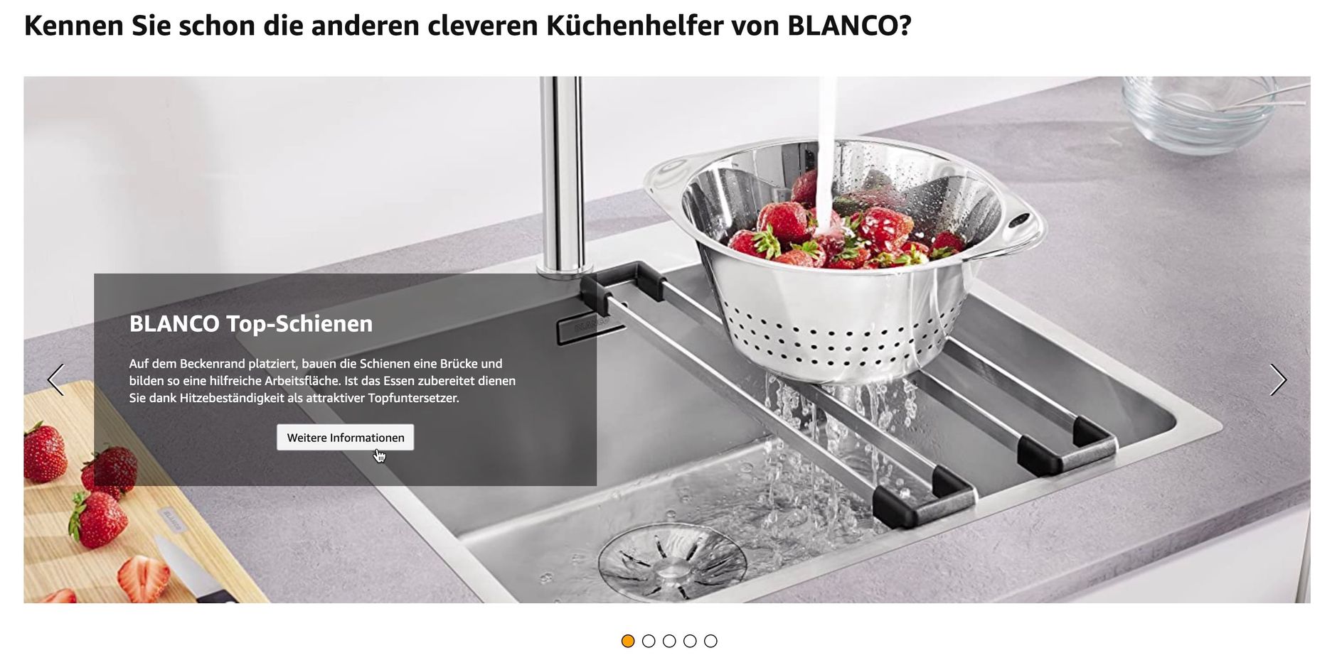 Cross-Selling Slider in A+ Premium Content zeigt komplementäre Produkte der Marke Blanco