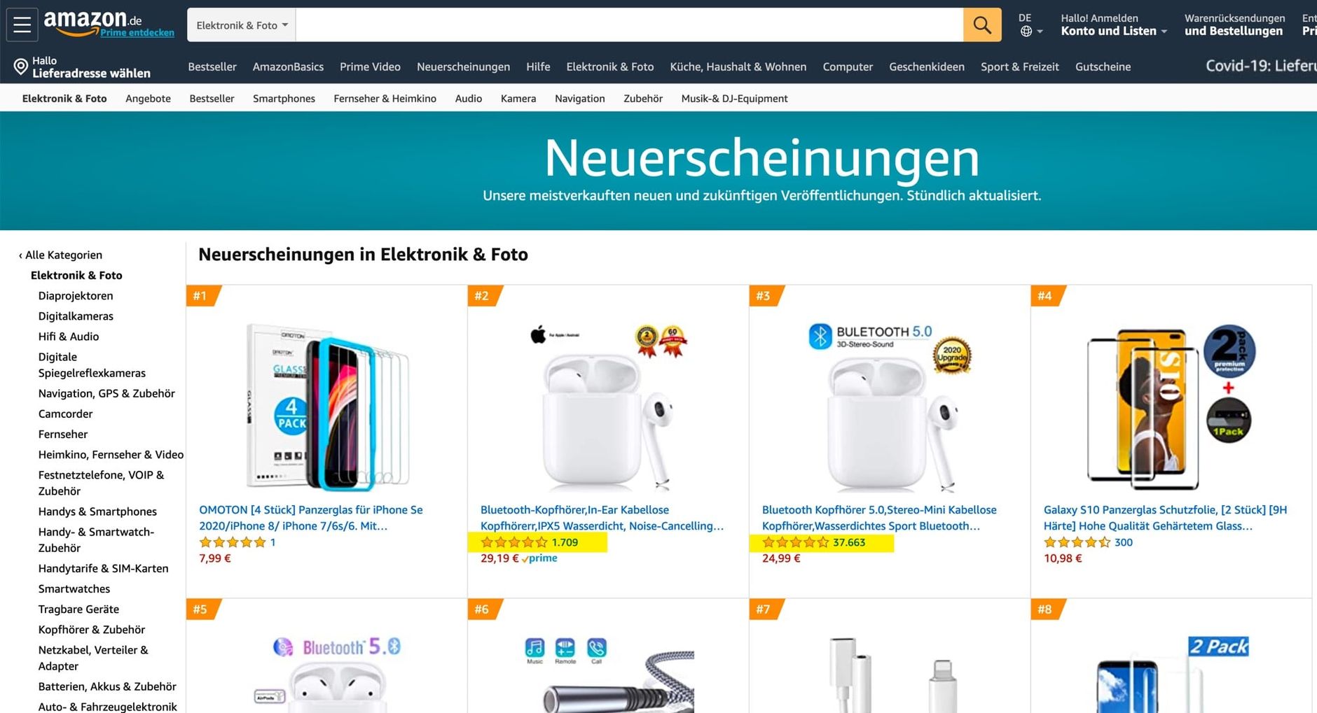 Amazon Neuerscheinungen zeigen Produkte mit verdächtig vielen Bewertungen