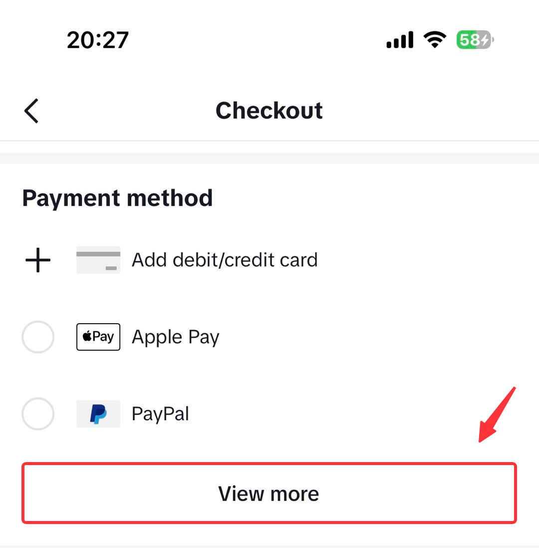 Selecting the payment method in the checkout process