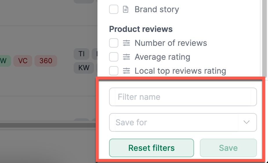 Save filter settings