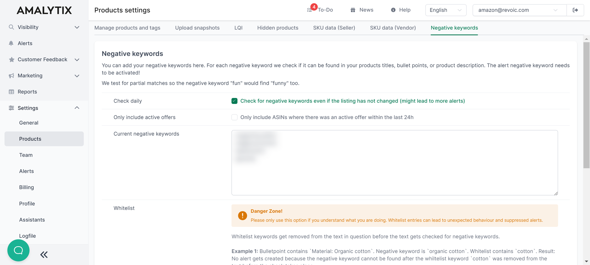 Amazon alert negative keyword