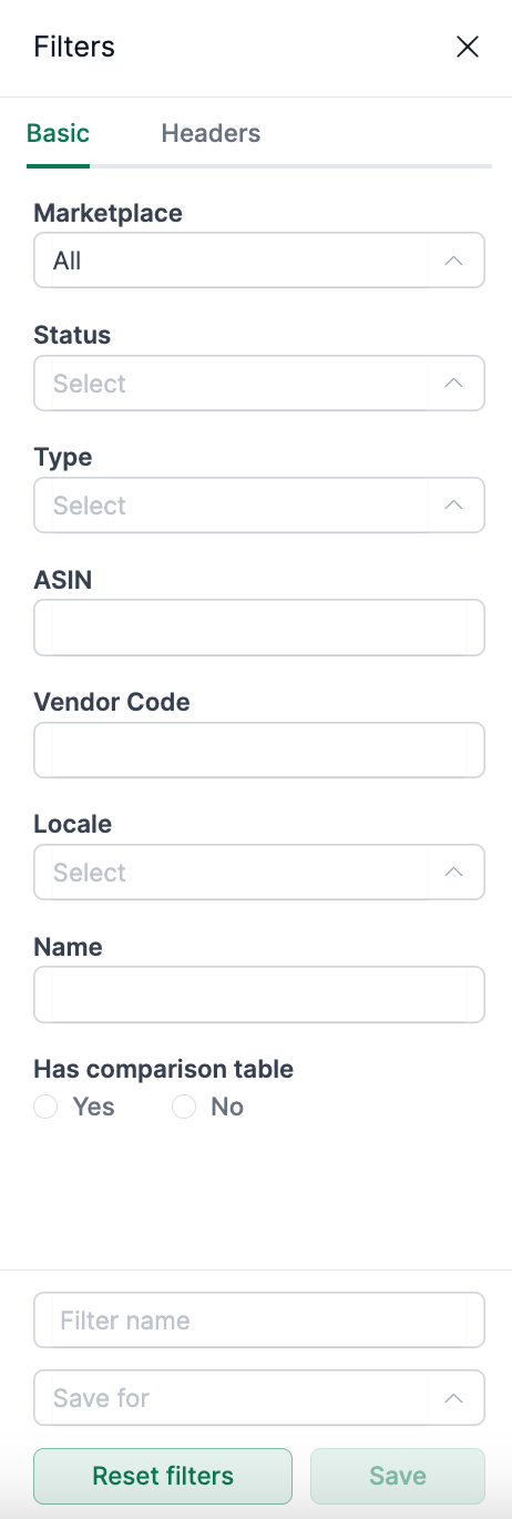 Amalytix A+ Content Filter Settings