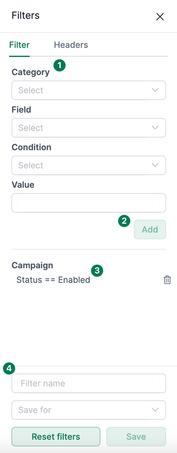 Overview of filter options in AMALYTIX