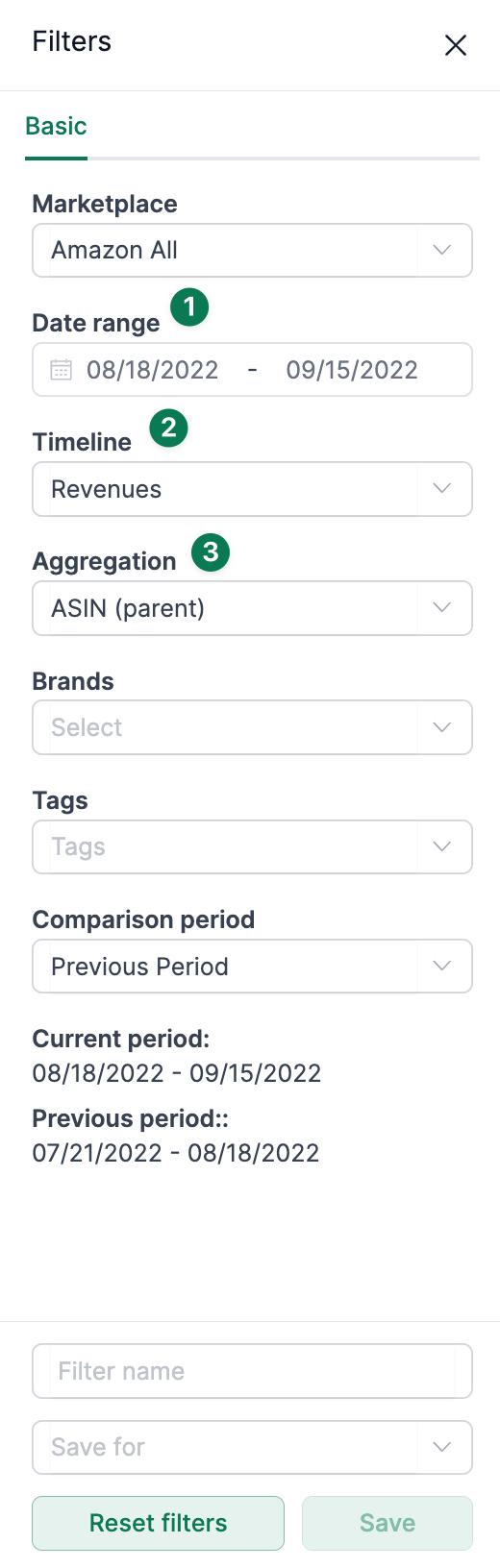 filter settings - Seller Analysis