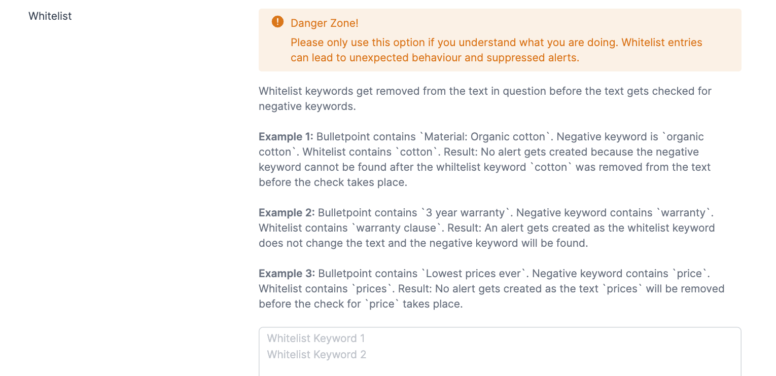 Add whitelist selected keywords in AMALYTIX