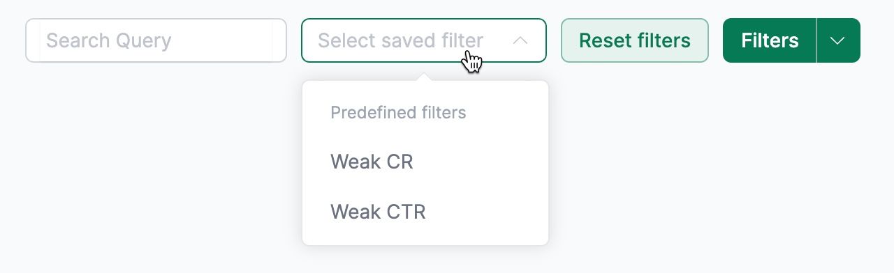 Predefined filters