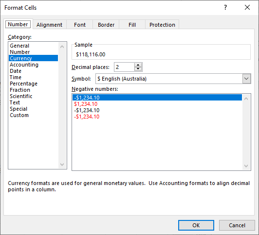 Add currency to excel table