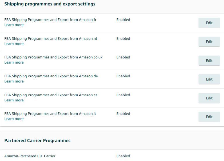 Fulfillment and export settings in Seller Central