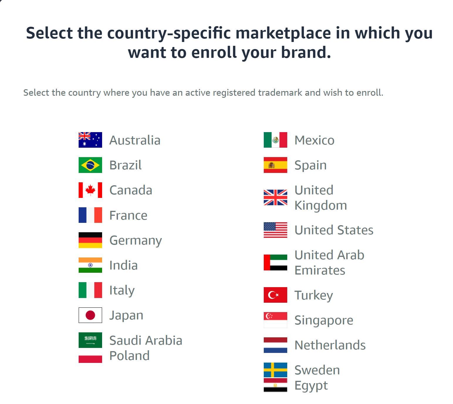 Select the country-specific Marketplace site