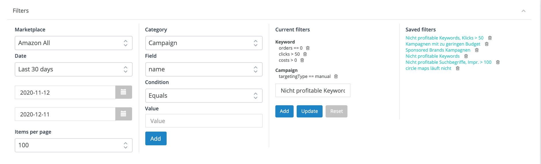 Create Amalytix Amazon Tool Filter