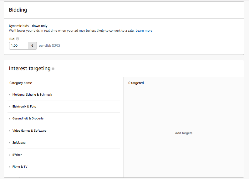 Amazon SP - Determine interests for target group targeting