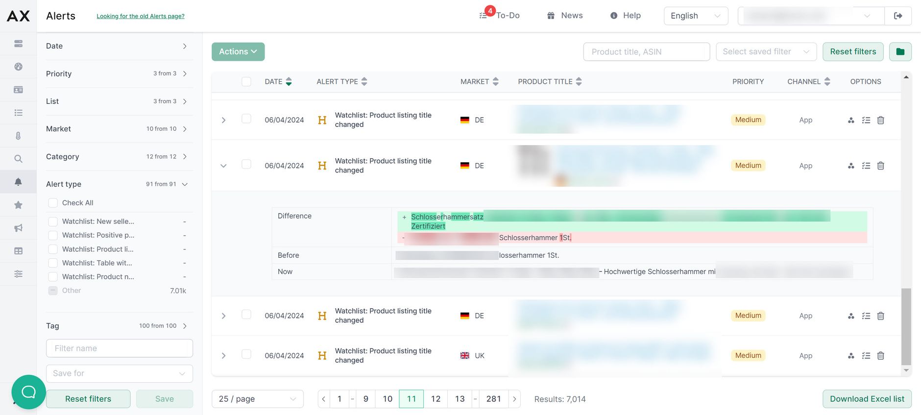 Example of Amazon Content Monitoring with AMALYTIX