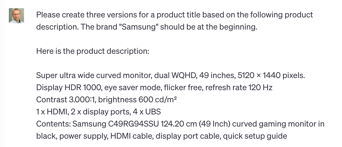 Prompt Amazon Product Title to ChatGPT