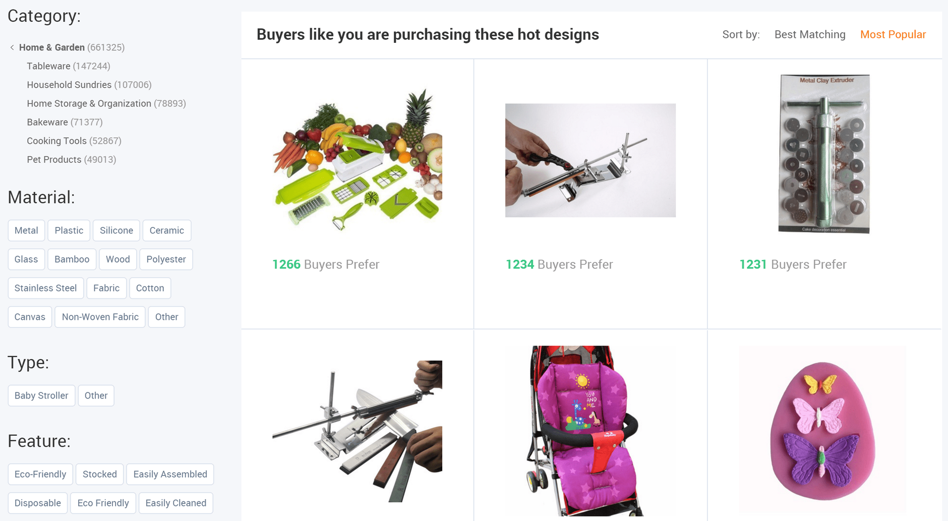 Screenshot of the Alibaba Most Popular/Trending website homepage as an example of a supplier platform