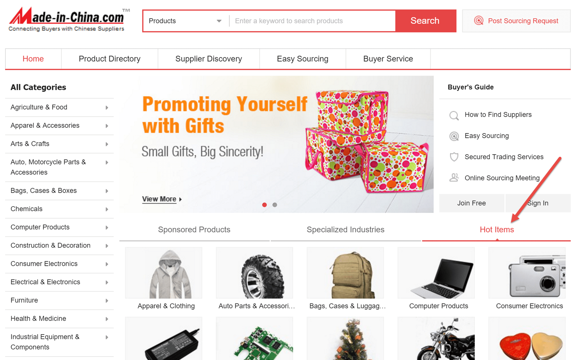Screenshot of the Made-in-China website homepage as an example of a supplier platform