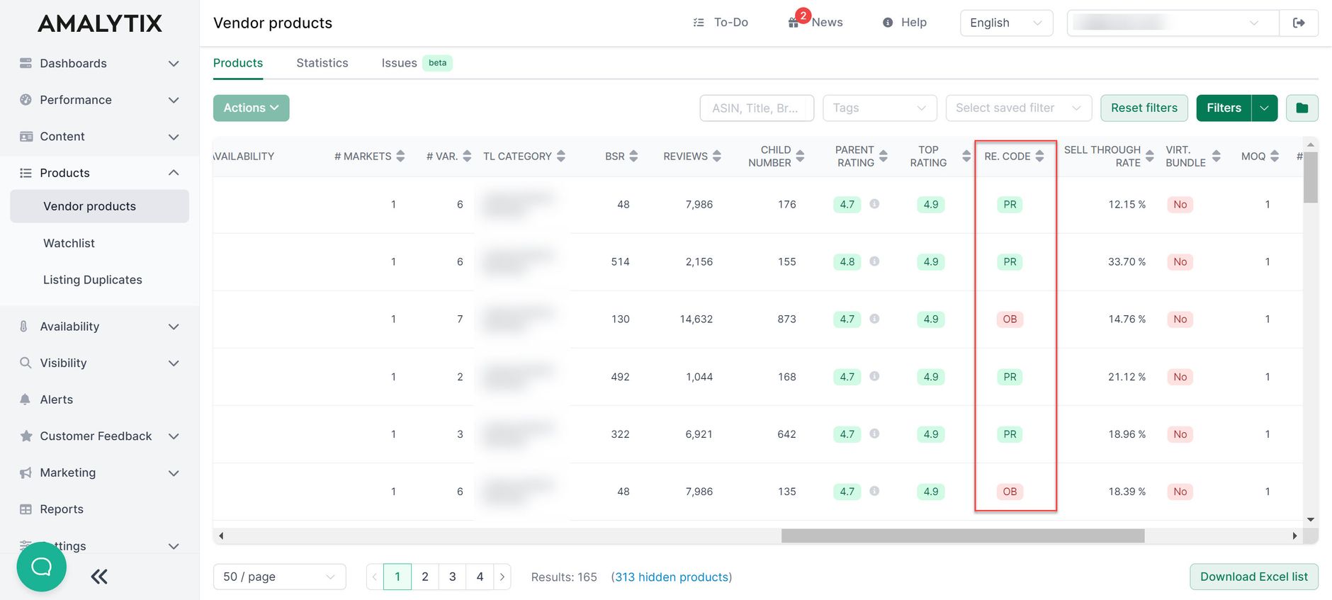 Monitor replenishment codes with AMALYTIX