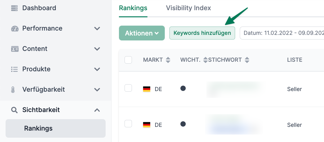 Keywords hinzufügen in AMALYTIX