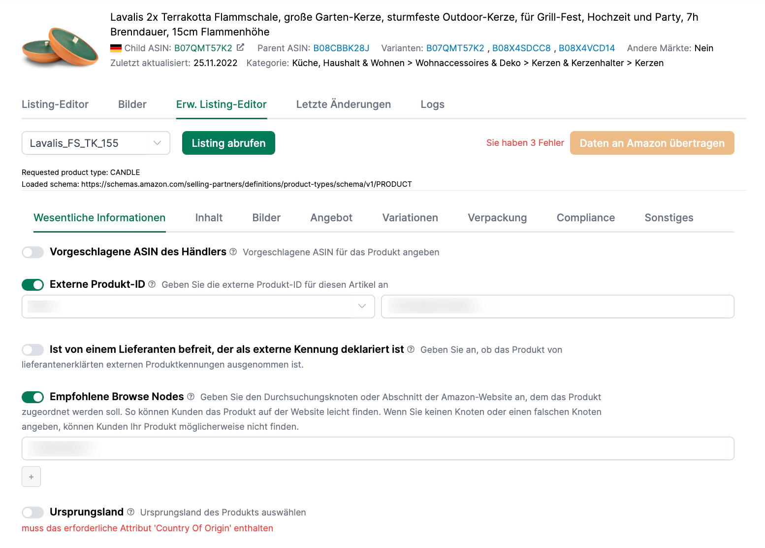Amalytix Content Produktdetailseite erweiteter Listing Editor
