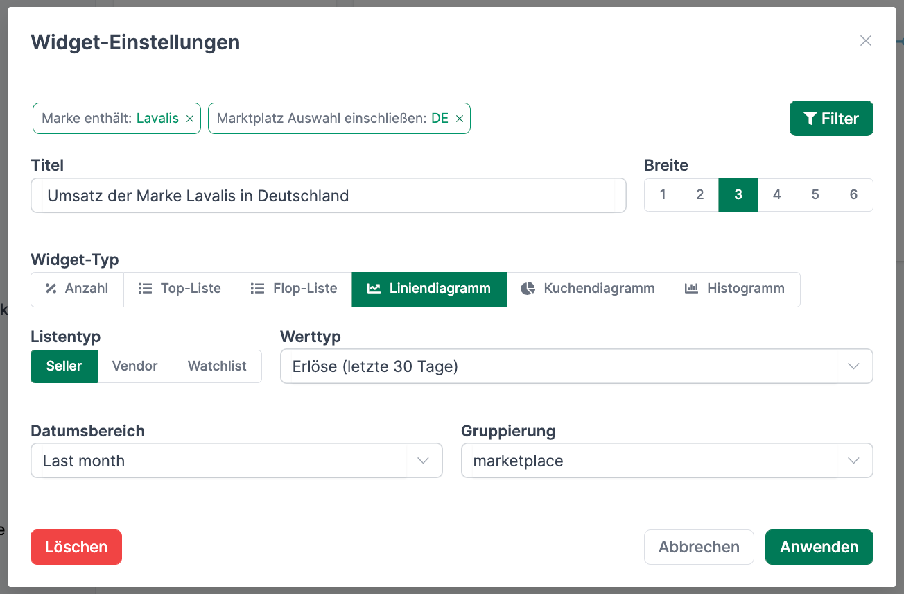 Beispiel Widget-Einstellungen in AMALYTIX