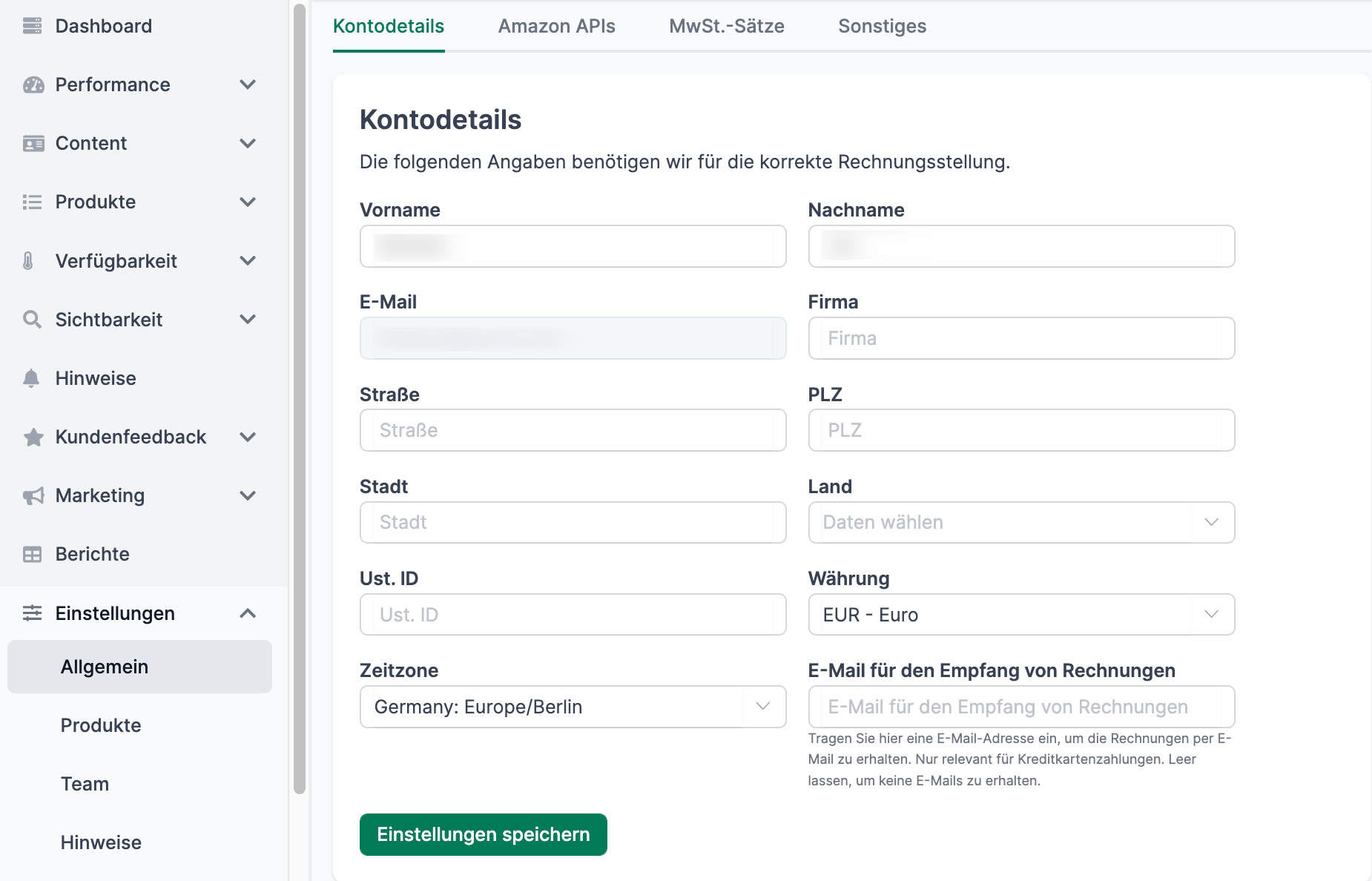 Kontodetails eintragen in AMALYTIX