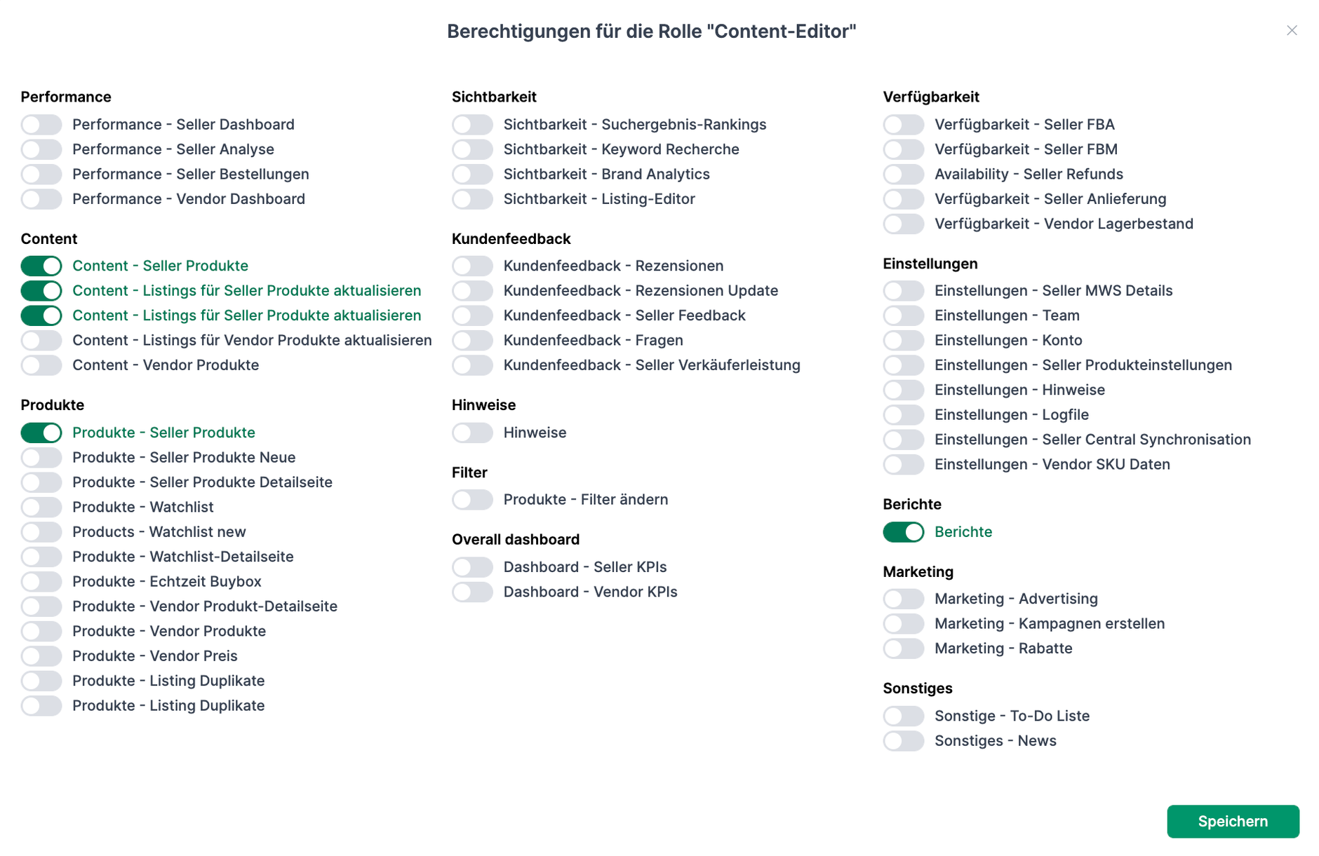 Interface in AMALYTIX in dem man Rollen für Teammitglieder festlegen kann