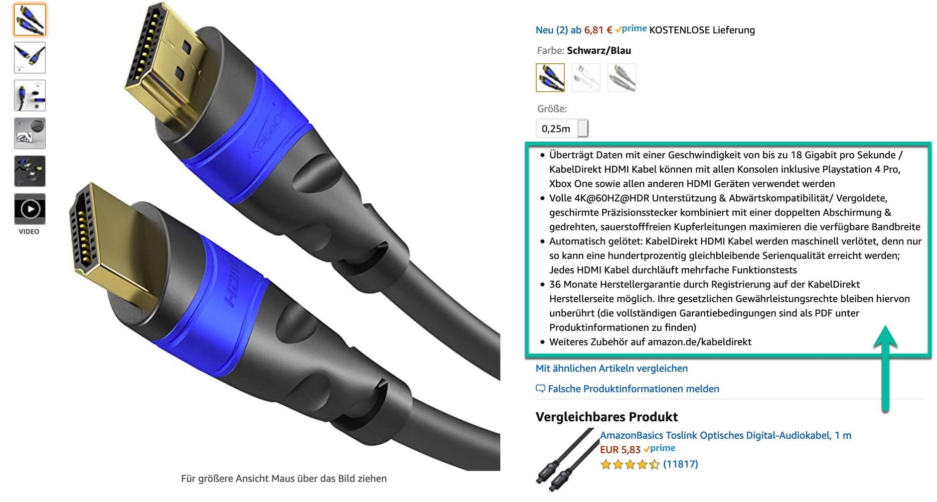 Amazon Hinweis Produkt-Attribute haben sich geändert