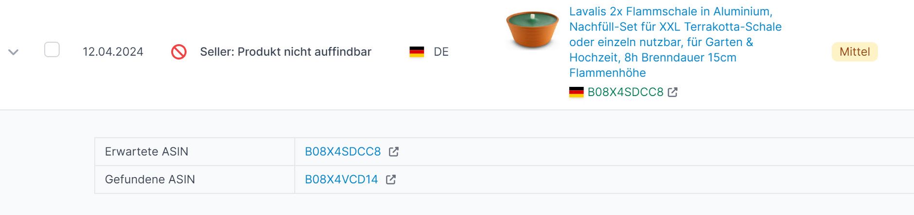 Amazon Hinweis Produkt nicht auffindbar zusätzliche Angaben