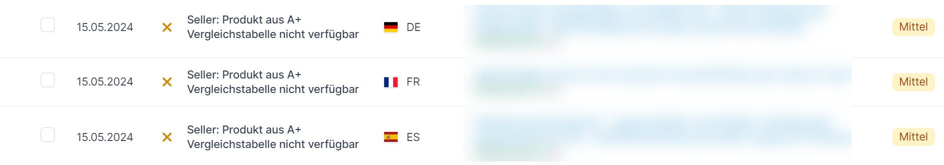 Amazon Hinweis Produkt aus A+ Vergleichstabelle nicht verfügbar