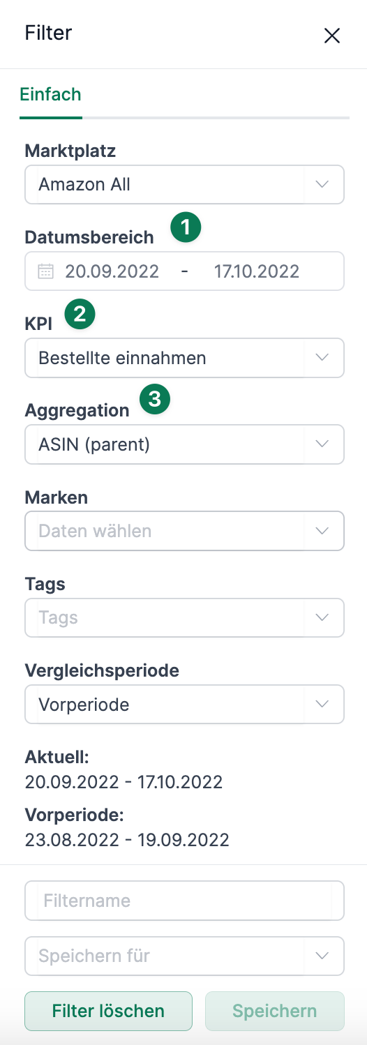 Viele verschiedene Filteroptionen in AMALYTIX