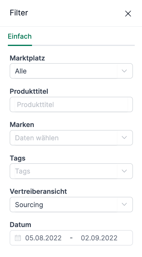 Amalytix Vendor Dashboard Filteroptionen