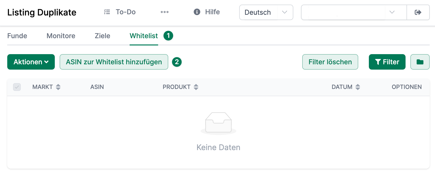 AMALYTIX Seller Produkte Spaltenauswahl