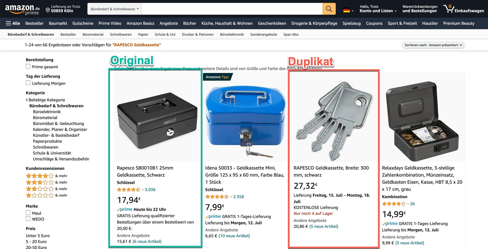 AMALYTIX Seller Produkte Spaltenauswahl