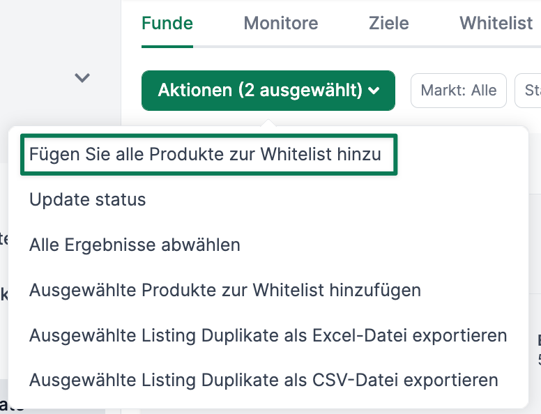 AMALYTIX Seller Produkte Spaltenauswahl