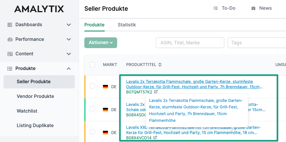 Amazon Seller Produkte Detailansicht