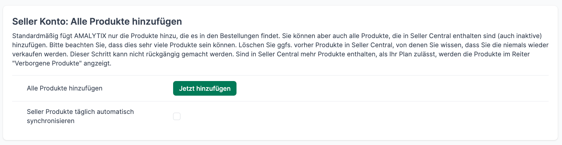 AMALYTIX Seller Produkte hinzufügen