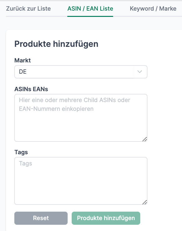 Produkte hinzufügen in  AMALYTIX