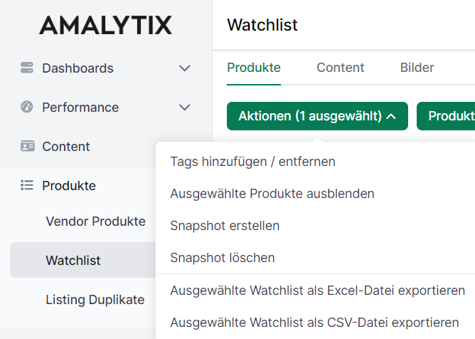 Watchlist Mehrfach-Operationen in AMALYTIX