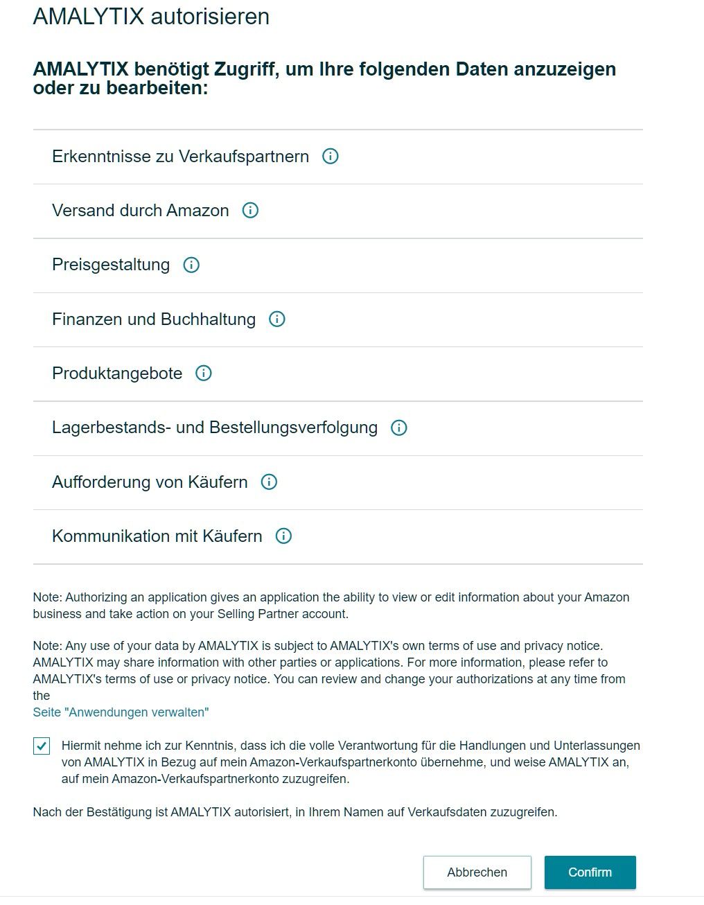 Seller/Vendor Account in AMALYTIX freigeben